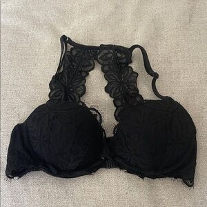 PINK Victoria's Secret Black Floral Lace Bra